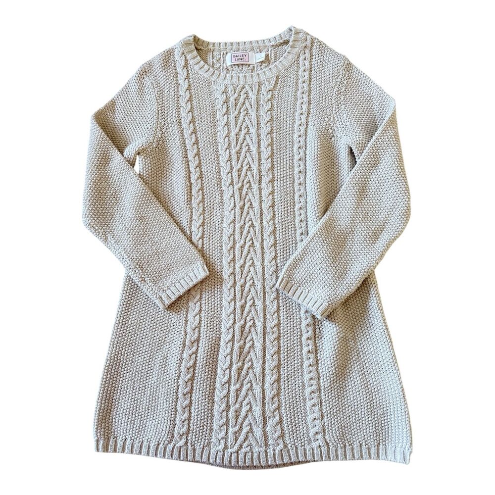 BAILEY LANE Girls Sweater Dress Size 5 Knit Dress Tunic Beige Gold Off White Tan